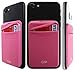 [Double Secure] Lid Credit Card Holder Stick on Wallet Discreet ID Holder Lycra Spandex Card Sleeves for Smartphones, iPhone Galaxy Cell Phone Wallet Case 3M Adhesive (Pink)