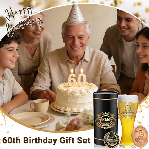 TrophyToast 60th Birthday Gifts for Men Beer Glasses Set, 18oz Birthday Gift Ideas Gold Plating Beer Glass, Vintage 1966 Beer Glass 60 Year Old Birthday Decorations for Him, Dad, Husband by TrophyToast - Used condition - Image 8