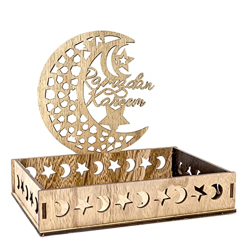 Hpbaggy Bandeja de Madera de Ramadán,Vajilla de Madera de Estrellas Luna,Bandejas de Postre para Ramadán,Eid Mubarak Postres Tartas Bandeja Decoración,Decoración de bandeja de media luna Eid Mubarak Cover