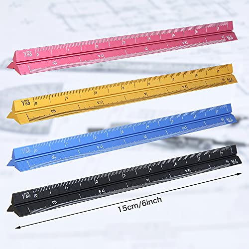 4 Pieces Small Scale Ruler Architectural Scale 6 Inch Ruler Engineer Scale Ruler Pocket Ruler Small Triangular Scale Pocket Size For Students,Architectural Designs, Engineering, Or Drafting #TOP1