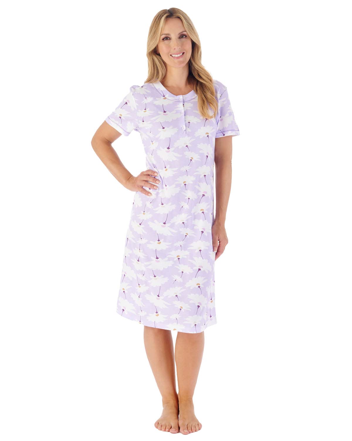 Slenderella Women's Lilac Short Sleeve Large Floral Print Nightie Nd03151 16-18