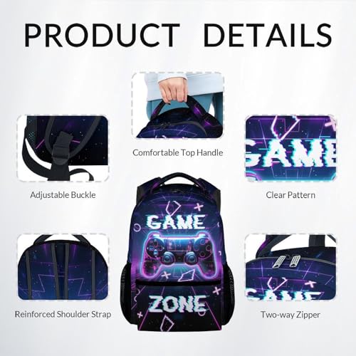 UNIKITTY Backpack for Kids - Gamer Backpack for Boys - Gaming Bookbag with Lunch Box and Pencil Case - 17 Inch Toddler School Bag for Primary Elementary3