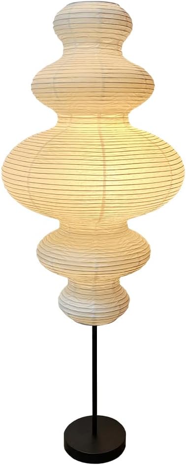 Decorative Floor Lamp with Ribbed Gourd Shape, Beige, 39 in,Zephyr Akari Floor LAMP
