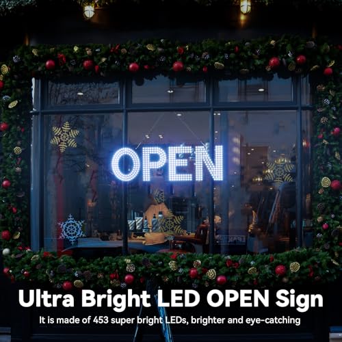 Image of LED Open Sign for Business 22 inchLx7 inchH with 10 Dimming Levels, 3 Modes & Adjustable Chain - Ultra Bright Storefront Signs for Window Glass Door Shop Retail Restaurant Salon (Cold White)