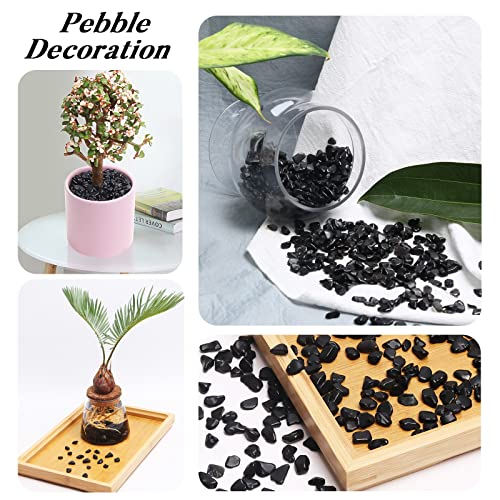 Image of QICQDRAM Black Obsidian Tumbled Stone Chips 1 Lb Natural Crystal Stone Decorative Pebbles for Home Decoration & Fish Turtle Tank, Vase Filler, Plants Decor