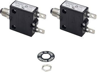 Genuine KUOYUH Circuit Breaker Thermal Overload 98 Series 12A Quick Connect Terminals 32VDC 125/250VAC 50/60Hz Push-to-Reset 2-Pack 12A