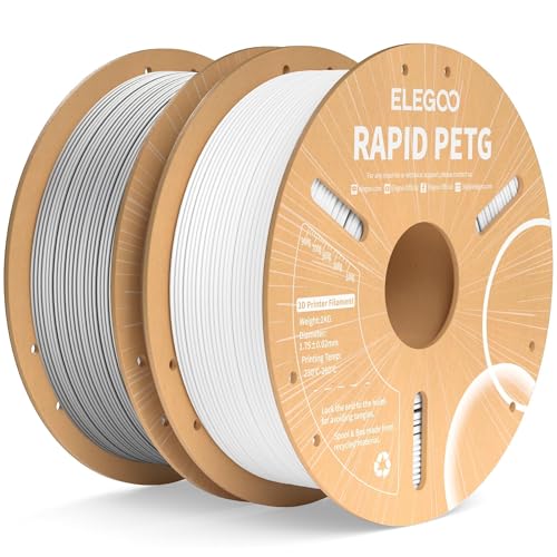 Image of ELEGOO Rapid PETG Filament 1.75 mm White Grey 2 kg, High Speed 600 mm /s 3D Printer Filament Dimensional Accuracy + /- 0.02 mm, 1 kg Cardboard Spool (2.2 lbs) Suitable for Most 3D Printers