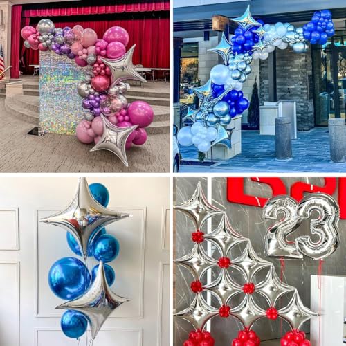 Image of Silver Star Balloons,12Pcs Four Angle Star Foil Balloons