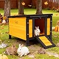 GEGURI Outdoor Cat House Weatherproof, Rabbit Hutch & Indoor Bunny Cage, Wooden Shelter for Feral Cats, Rabbits, Chickens & Small Animals