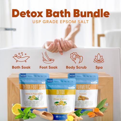 Detox Bath Bundle (3-Pack) Detox Bath Soak 2-lbs, Detox Foot Soak 2-lbs, Turmeric Bath Soak 2-lbs USP Grade Epsom Salt, Pure Essential Oils, Plus Vitamin C Crystals (3-Pack) - Image 6