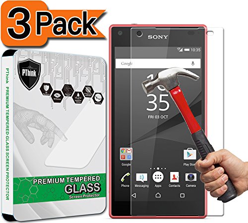[3-Pack] Xperia Z5 Compact Screen Protector, PThink [Tempered Glass][9H Hardness][Anti-Scratch][Fingerprint Resistant][Easy-Install] Screen Protector for Sony Xperia Z5 Compact