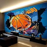 Fototapeta 3D kreskówka koszykówka złamane graffiti włóknina tapeta mural sypialnia dziecięca dekoracja ścienna 350 (szer.) x 256 (wys.) cm