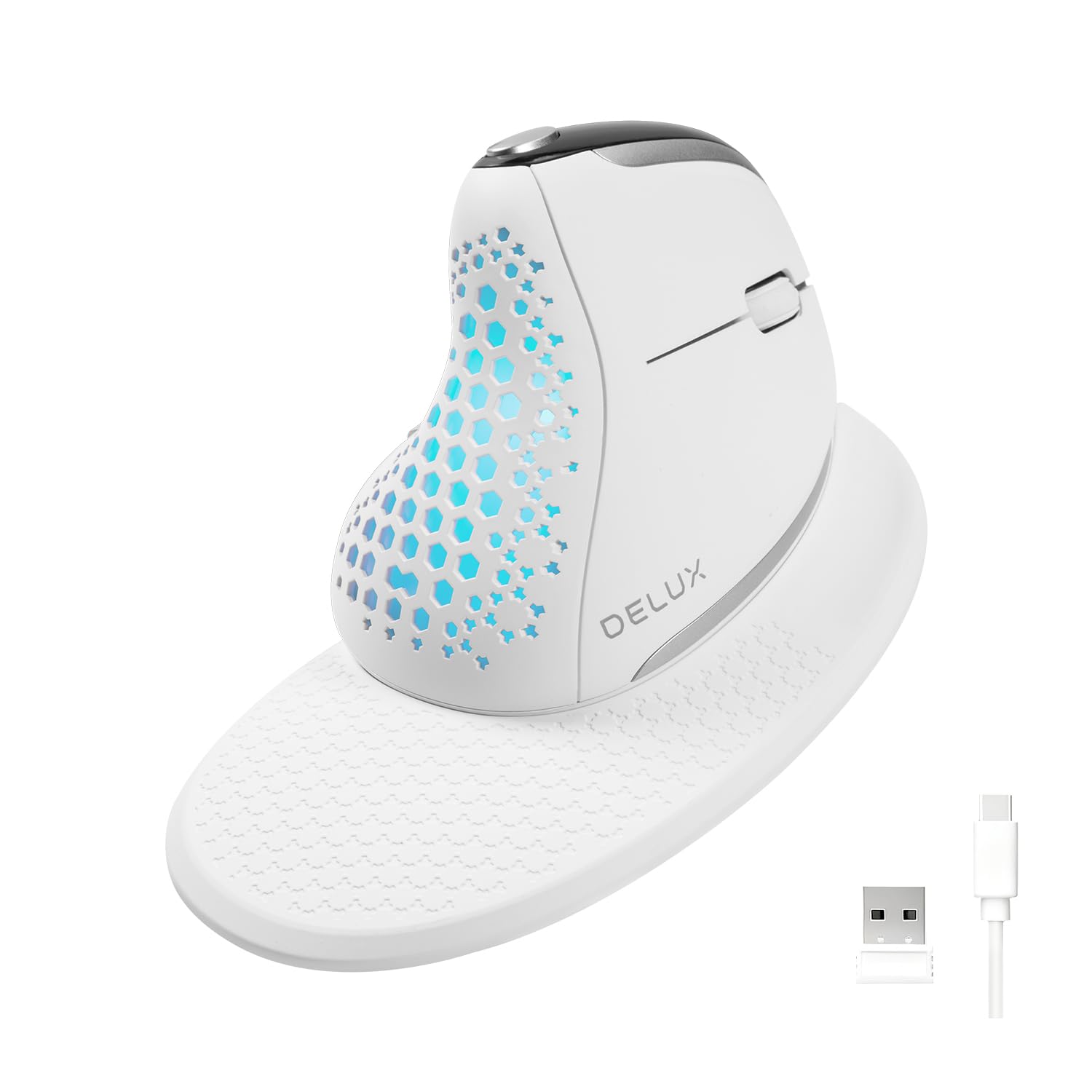 DELUX Seeker Ergonomic Mouse Wireless Vertical Mouse with OLED Screen 6 Buttons Thumb Wheel Function Silent Click Up