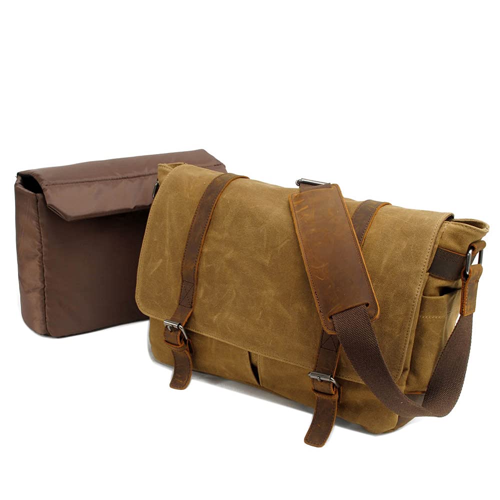 Neuleben Wasserdicht Kameratasche für DSLR Umhängetasche Vintage Groß Fototasche Canvas Leder Camera Bag Aktentasche