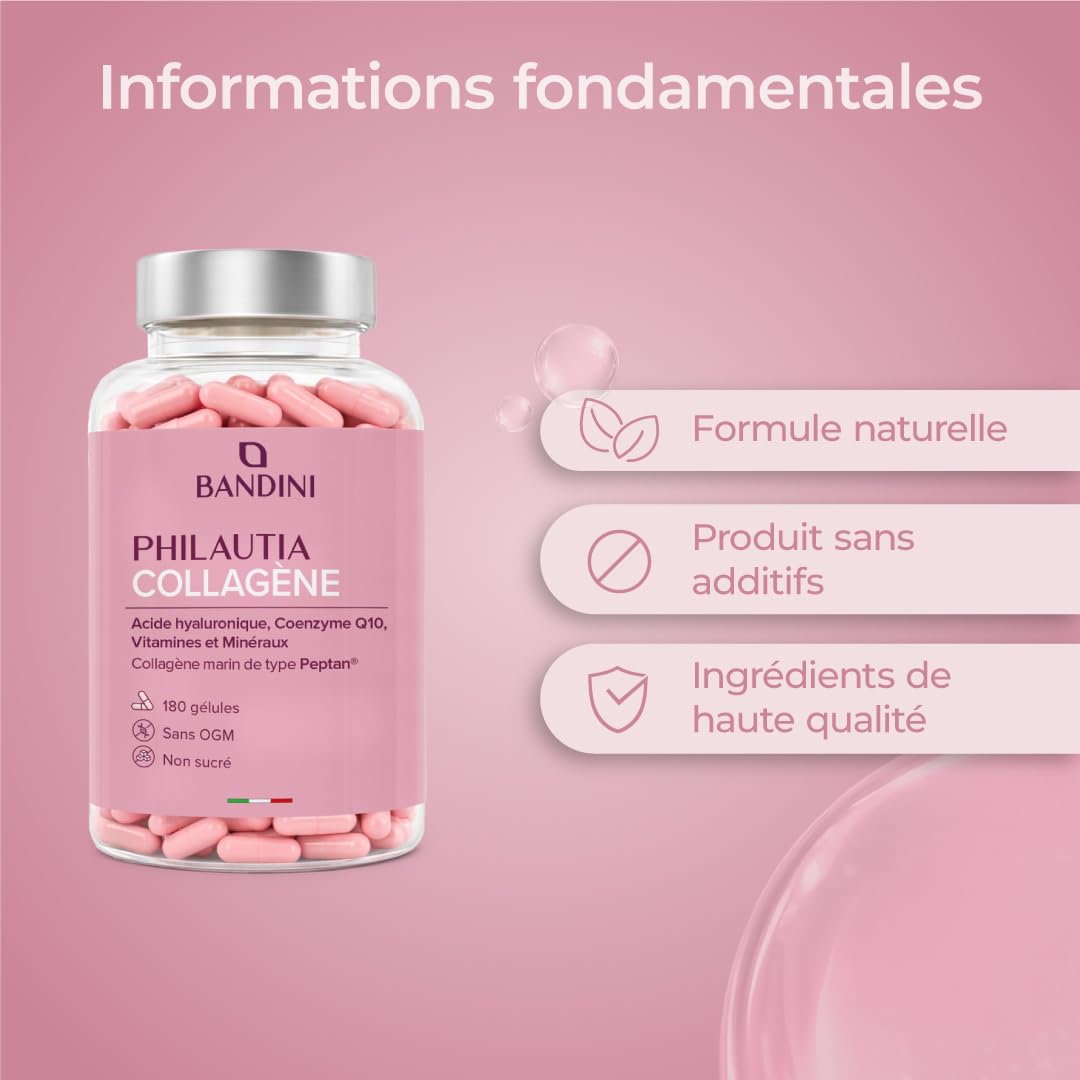 Bandini® Collagène Marin Peptan® + Acide Hyaluronique 180 Gélules, Anti Age | Pour Peau, Articulations et Cheveux - Vitamine C, Biotine, Zinc, Coenzyme Q10 et Sélénium, 1000mg Collagen Type I Hydrolysé