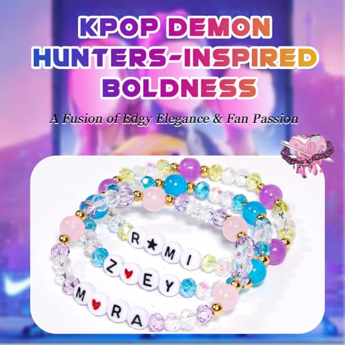 AICase for Kpop Demon Hunters Merch Rumi Zoey Mira Inspired Bracelets 3 Pcs Stackable Stretch Friendship Beaded Star Bracelets for Huntrix k pop Merchandise Jewelry Gifts for Fans Women Crystal_762