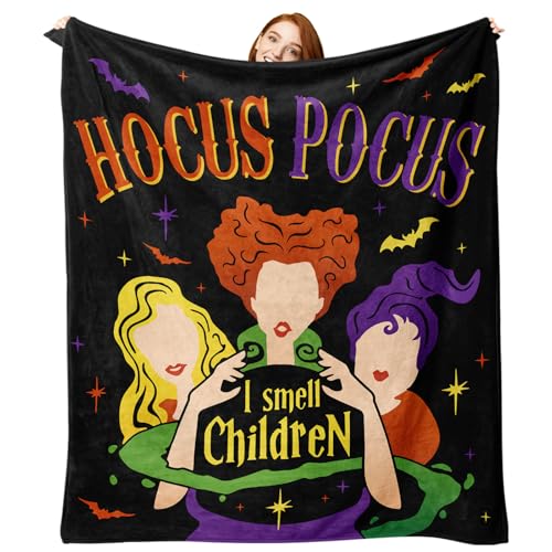 Paayna Halloween Hocus Pocus Witches Flannel Throw Blanket I Smell Children Cauldron Gifts for Kids Men Women Funny Bats Soft Blankets for Bedding Sofa 50 x 60 Inches