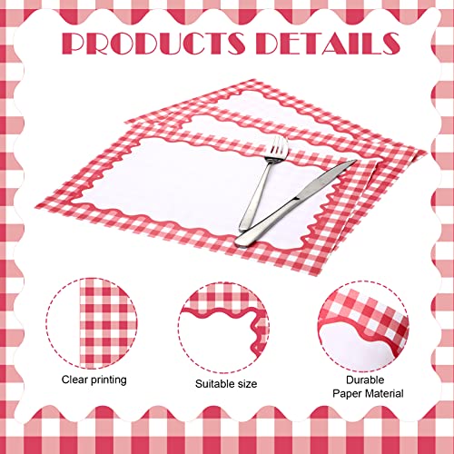Eaasty Einweg-Tischsets, 50 Stück, rotes Gingham-Papier, kariert, für Picknick, Grillen, Papiertische, Tischset, doppelseitig, für Babypartys, Hochzeiten, Geburtstage, Teepartys, Abendessen,