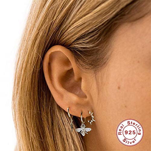 Bee Hoop Earrings Dangle For Women - Small Drop Hoop Earrings With Bee Charm In Sterling Silver For Girls #TOP2
