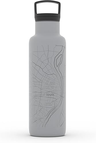 Miniatura 123 de Well Told Botella de agua aislada con mapa de Washington DC grabado, botella de acero inoxidable grabada (21 onzas, blanco) botella aislada de mapa