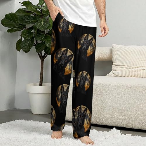 Black German Shepherd Moon Pajama Bottoms Lounge Pants Elastic Waistband Sleepwear Lounge for Men Women4