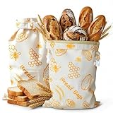 AirBanish Bienenwachs Brotbeutel, 2 Stück Wiederverwendbare Brotbeutel Leinen 43×33 cm, Natürliche Bienenwachs Beschichtete Baumwoll Aufbewahrungsbeutel für selbstgebackenes Brot und Backwaren