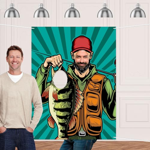 Fisherman Banner Backdrop Background Party Photo Booth Props Gone Fishing Fisher Fish Theme Decor for Birthday Party Favors Supplies Decorations