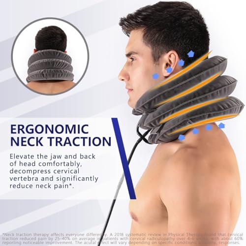 s cervical neck traction device for instant neck pain relief - inflatable amp adjustable neck stretcher neck support brace neck traction pillow for home use neck decompression