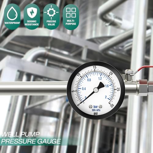 Image of 0-30PSI Well Pump Pressure Gauge 2 inch Dial Size, 1 /8 inch NPT Back Mount, 3-2-3% Accuracy, for Tube, Water Pump, Gas, Liquid, Pressure Test