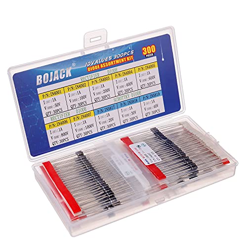 Bojack 10 Values 300 Pcs Rectifier Diodes 1N4001 1N4002 1N4003 1N4004 1N4005 1N4006 1N4007 Schottky Diodes 1N5817 1N5818 1N5819 Assortment Kit #TOP1