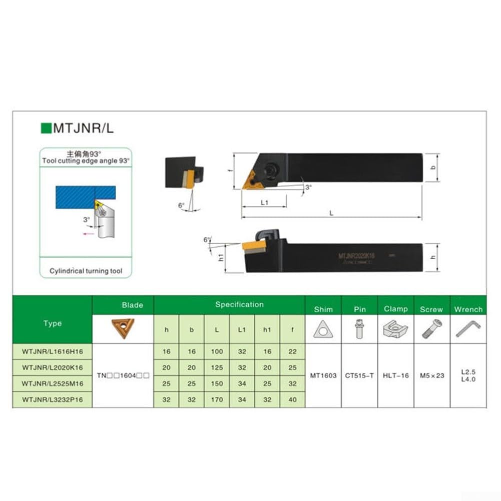 WTJNR2020K16 Kit de soporte de herramientas de torneado de torno con insertos de carburo TNMG160408