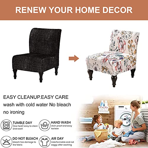 Image of Eco-Ancheng Armless Chair Slipcover Removable Armless Accent Chairs Covers Washable Armless Slipper Chair Slipcover Printed Armless Chair Furniture Protector Covers for Living Dining Room Hotel