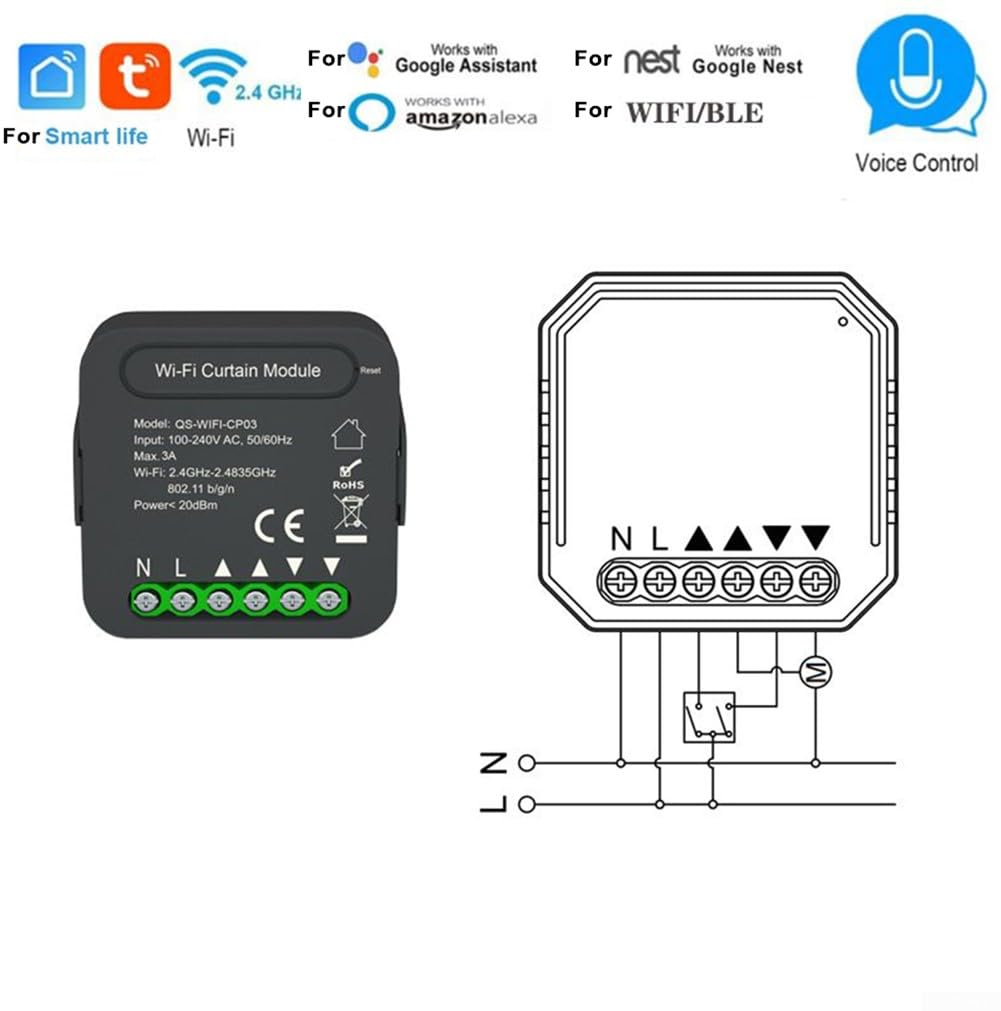 DAZZLEEX WiFi Smart Curtain Swtich, Smart Curtain Switch Modul - APP Fernbedienung - Sprachsteuerung - Timing-Funktion - Familienfreigabe - 100-240V AC