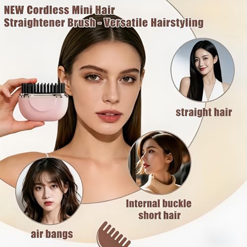 Cepillo alisador de cabello inalámbrico mini Hyokyche con 3 ajustes de temperatura, calentamiento rápido en 30s, acabado mate suave Sakura, carga tipo C miniatura 6
