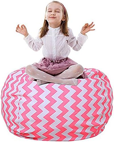 Extra-Large Stuffed Animal Storage Bean Bag Cover - Stuffed Toy Organizer & Perfect Storage Solution. Stuff, Zip, Sit - That's It! (Pink Wave, 38")
