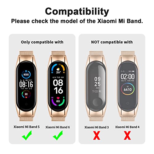 Image of Tobfit Magnetic Strap Compatible for Xiaomi Band 5 /6 (Watch Not Included), Stainless Steel Chain Strap with Magnetic Buckle, Sport Replacement Watchstrap for Women Men