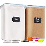 Chef's Path Extra Large Airtight Flour and Sugar Storage Containers with Lids, Set of 2, 6.5L Pantry Canisters for Bulk Flour and Sugar Storage - Transparent
