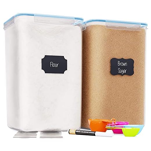 Chef's Path Flour and Sugar Container with Lids (Set of 2, 6.5 Liters Each) - Airtight Kitchen & Pantry Bulk Food Storage - 25 LB Flour and Sugar Containers