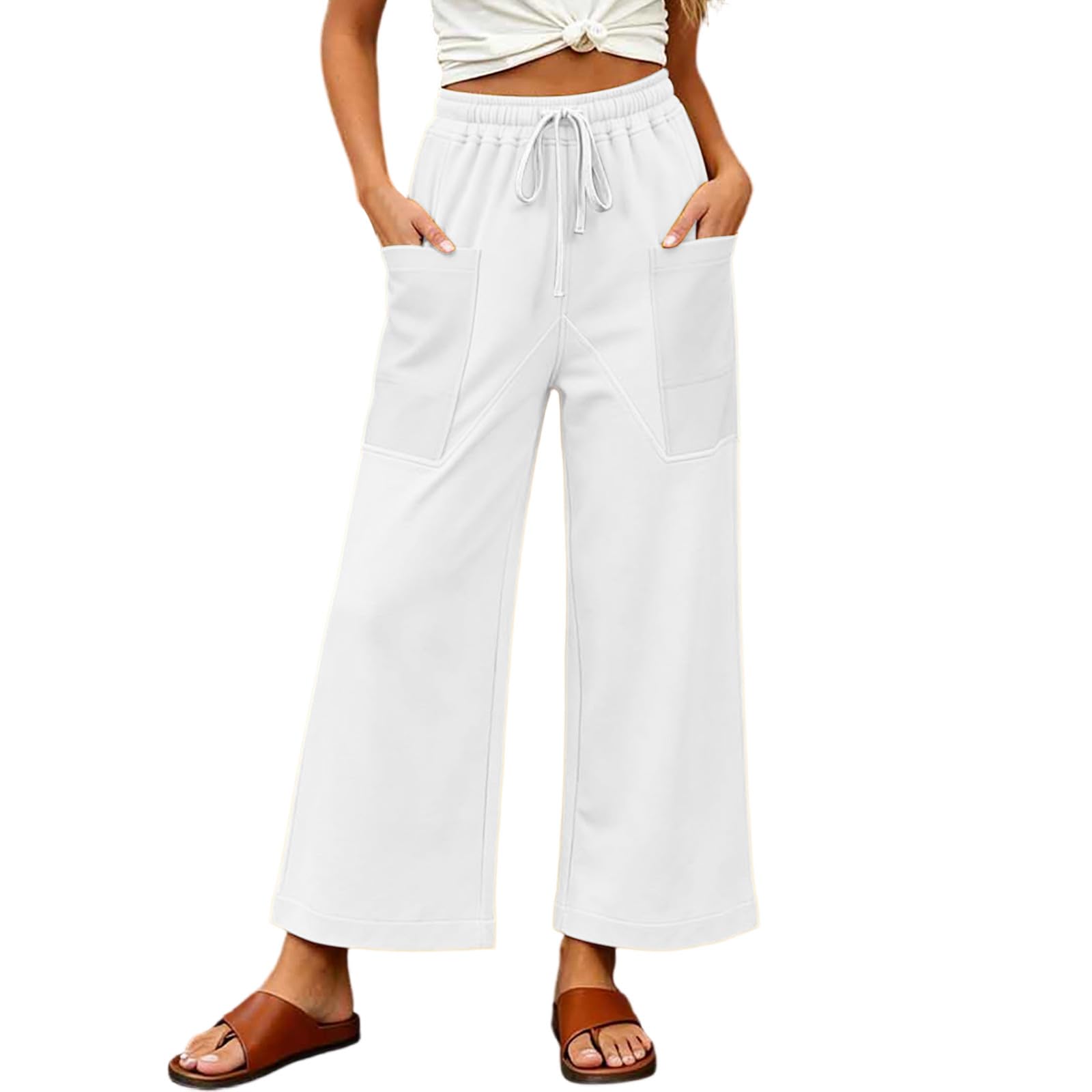 Pantalon Jogging Large Femme Automne Mi-Saison Poches Taille Haute Sport