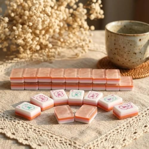 Pink Crystal Mahjong Set with Flowers - Juego de Mesa miniatura 3