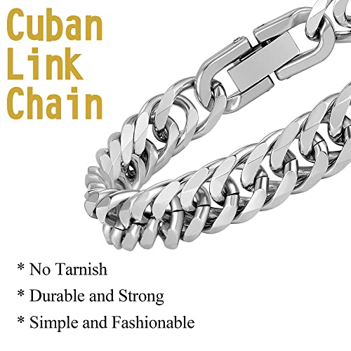 Aoody 3Pcs Cuban Link Bracelet Necklace, Sturdy 316L Stainless Steel Cuban Link Chain For Men Jewelry Set 8Mm, 8Inches #TOP4