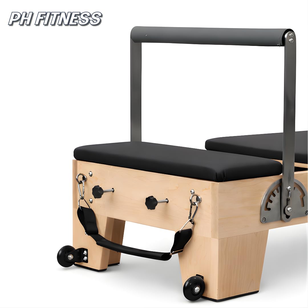 PH Fitness Pilates Reformer Madera – Máquina profesional de Pilates (plegable o modelo fijo) con 5-6 muelles, barra de pies ajustable (7 posiciones), caja incluida – Cuerpo completo y rehabilitación