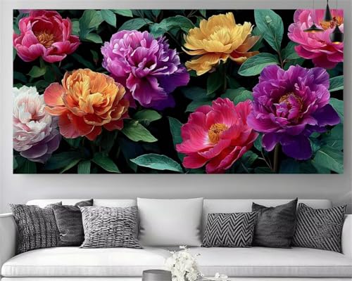 Diamond painting adulte XXL 50x100cm : broderie diamant fleur 5D pour décorer le salon