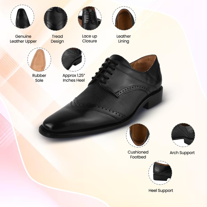 LIBERTYZENO Mens Tread Design Genuine Leather Lace Up Oxford Dress Shoes2