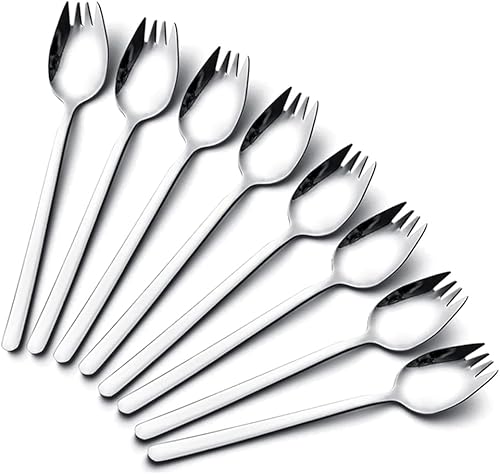 Sporks de acero inoxidable tenedores de ensalada paquete de 8 tenedores de acero inoxidable 1810 cucharas de postre de mango largo de 74 pulgadas
