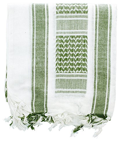 Army Universe Military Shemagh Arab Tactical Desert Keffiyeh Scarf, 100% Cotton Lightweight Head Wrap Cover (White & Olive Drab)