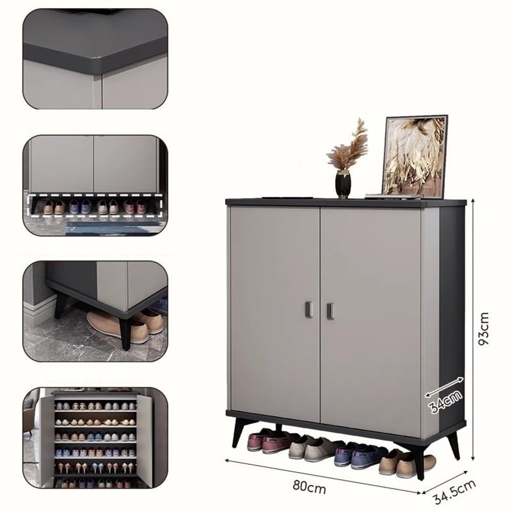 Portascarpe Scarpiera Indipendente for Ingresso Nascosto Stretto for Tacchi Scarpiera in Rattan con 2 cassetti Pieghevoli, Bianco + Grigio Scaffale