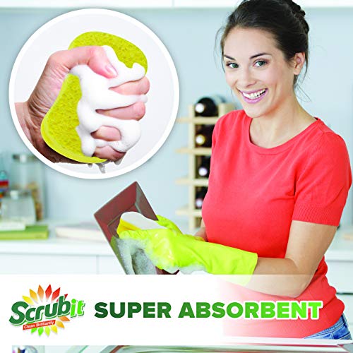 Scrub Sponge By Scrubit –Multipurpose Cellulose Cleaning Sponges With Non Scratch Scouring Pad For Dishes, Pots, Pans, Glass Cooktop - Super Absorbent - Unique Shape To Protect Nails: 12 Pack #TOP4