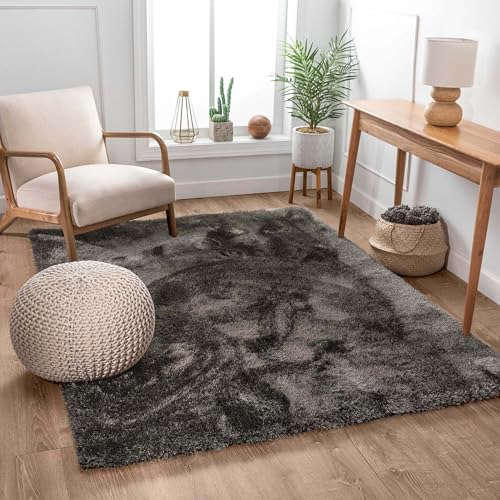 Well Woven Feather Collection Liza Shag Rug – Dark Black,