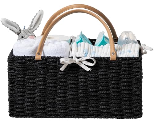 HBlife Large Baby Diaper Caddy Organizer, Paper Rope Storage Baskets Nursery Bin with Removable Divider, Portable Car Organizer for Diapers, Baby Shower Gifts, Newborn Essentials Must Haves